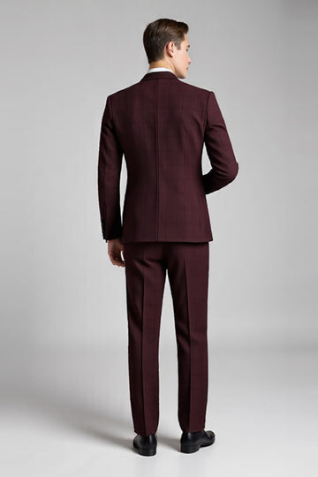 Plaid revers cranté 3 pièces Bourgogne Costumes homme